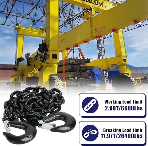 JEXTRA 3/8" x 35" سلسلة أمان للمقطورة من الدرجة 70، خطافات أمان Clevis مع سلاسل سحب 6600 رطل حمل العمل للجرار والشاحنات والممر الثقيل ووصلات عنق الإوزة (أسود 2 حزمة) in Kuwait