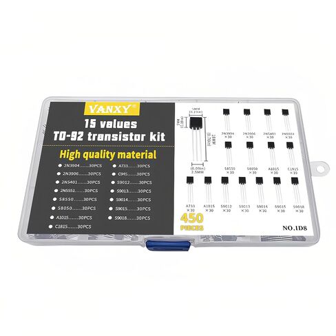 450PCS 15Values 2N3904 2N3906 2N5401 2N5551 S8550 S8050 A1015 C1815 A733 C945 S9012 S9013 S9014 S9015 S9018 TO-92 Power BJT Bipolar Junction Transistor Kits in Kuwait