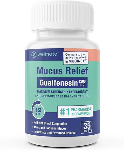 WELMATE - تخفيف المخاط - Guaifenesin 1200 mg القوة القصوى - أقراص مقشع ممتدة المفعول - تساعد على إزالة احتقان الصدر وتخفيف المخاط - تخفيف لمدة 12 ساعة - 100 عدد in Kuwait