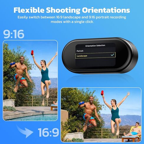 كاميرا 4K POV، كاميرا جسم صغيرة مزودة بواي فاي وبطاقة 64 جيجابايت، كاميرا حركة بالإبهام، شاشة 1.47 بوصة للتبديل بين المناظر الطبيعية/الصورة بنقرة واحدة، كاميرا فيديو بدون استخدام اليدين لمدونات الفيديو/التزلج/السفر/ركوب الدراجات in Kuwait