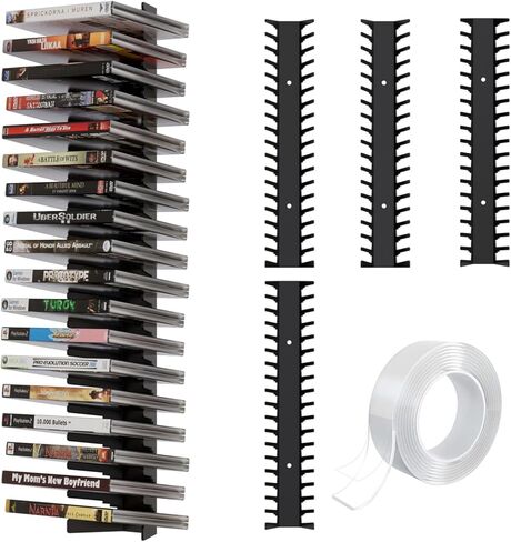 4 عبوات من حامل تخزين ألعاب الفيديو على الحائط، أرفف معدنية سوداء مع شريط واحد، 8 براغي، 8 أنابيب توسيع بلاستيكية، تخزين الوسائط يحمل 72 قرصًا مناسبًا لأجهزة PS وXbox وSwitch in Kuwait