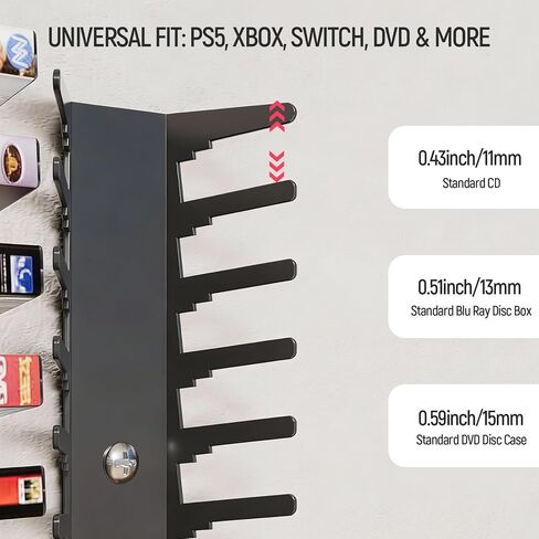 4 عبوات من حامل تخزين ألعاب الفيديو على الحائط، أرفف معدنية سوداء مع شريط واحد، 8 براغي، 8 أنابيب توسيع بلاستيكية، تخزين الوسائط يحمل 72 قرصًا مناسبًا لأجهزة PS وXbox وSwitch in Kuwait