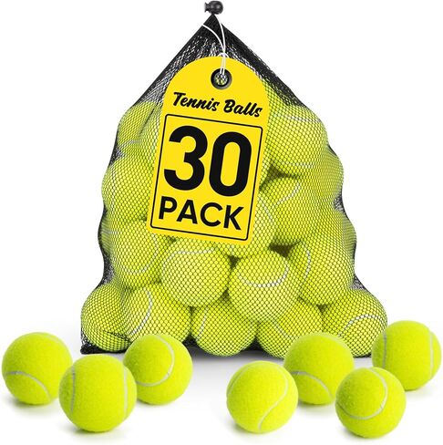 عبوة من 30 كرة تنس من Treeroot، مجموعة كرات تنس عالية المرونة، تأتي مع حقيبة شبكية محمولة، كرة تنس للكلاب، مناسبة لكرة تدريب المبتدئين، متينة وترتد in Kuwait