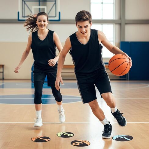 Basketball Spot Marker with Numbers, 10 Pack 9" Colorful Anti-Slip Rubber Sports Training Markers Round Flat Floor Markers with Carry Bag for Indoor/Outdoor Teaching & Training in Saudi Arabia