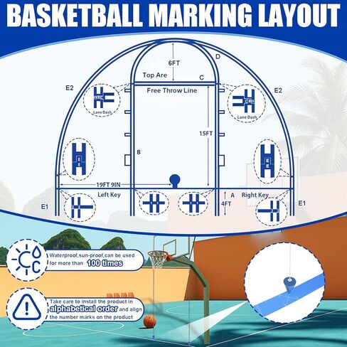 Wadoy 𝑼𝒑𝒈𝒓𝒂𝒅𝒆 Basketball Court Marking Kit, Heavy-Duty Basketball Court Stencil Kit for Concrete or Driveway, Waterproof | Easy Install Plastic Templates, Over 100 Times, Fits Any Surface in Kuwait