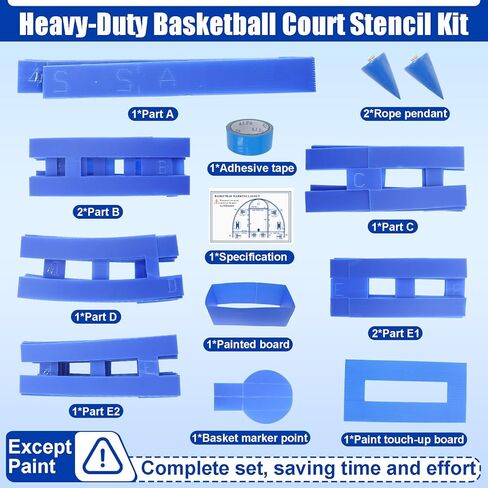 Wadoy 𝑼𝒑𝒈𝒓𝒂𝒅𝒆 Basketball Court Marking Kit, Heavy-Duty Basketball Court Stencil Kit for Concrete or Driveway, Waterproof | Easy Install Plastic Templates, Over 100 Times, Fits Any Surface in Kuwait
