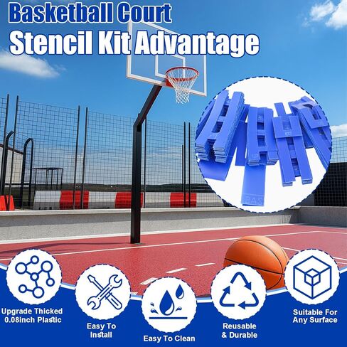 Wadoy 𝑼𝒑𝒈𝒓𝒂𝒅𝒆 Basketball Court Marking Kit, Heavy-Duty Basketball Court Stencil Kit for Concrete or Driveway, Waterproof | Easy Install Plastic Templates, Over 100 Times, Fits Any Surface in Kuwait