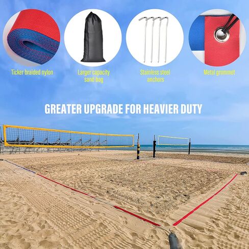 خطوط كرة الطائرة الشاطئية الاحترافية المطورة للرمل 2 بوصة، رؤية أفضل، مقاومة الطقس المحسنة، المراسي غير القابل للصدأ وأكياس الرمل، قياسية 26.3 × 52.6 بوصة in Kuwait