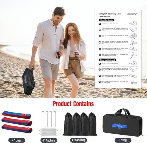 خطوط كرة الطائرة الشاطئية الاحترافية المطورة للرمل 2 بوصة، رؤية أفضل، مقاومة الطقس المحسنة، المراسي غير القابل للصدأ وأكياس الرمل، قياسية 26.3 × 52.6 بوصة in Kuwait