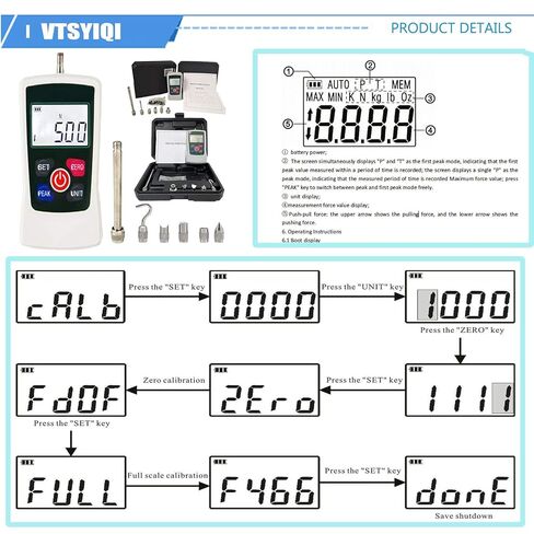 Digital Force Gauge 500N Push Pull Gauge Portable Force Meter with Units N LB Kg Oz for Electronic appliances Construction Hardware Push-Pull Load Insertion Fishing Gear Detection in Kuwait