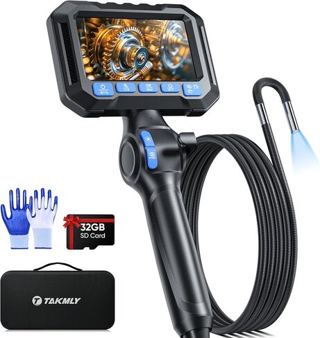 كاميرا المنظار T TAKMLY مع ضوء، عدسة مزدوجة 1080P منظار صناعي مع 8 مصابيح LED، كاميرات فحص ثعبان مقاس 4.3 بوصة، كابل شبه صلب بطول 16.4 قدم، مقاوم للماء IP67 (أزرق) in Kuwait