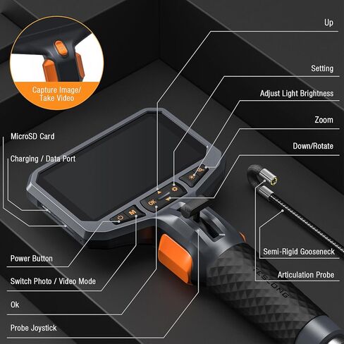 Teslong 10FT Articulating Borescope with Light, 0.25inch Two-Way Mechanic Endoscope Inspection Camera with Articulated Probe, Flexible Fiber Optic Snake Scope Cam for Wall Automotive Engine Inspect in Saudi Arabia