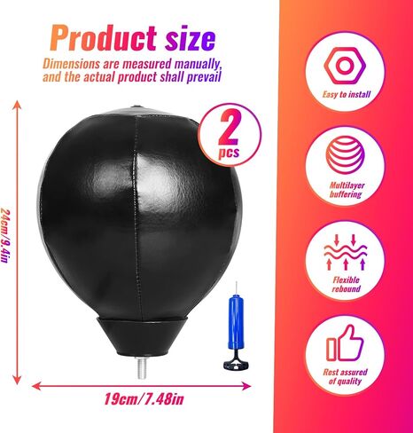 2 Boxing Speed Ball Universal 8mm Screw Replaceable Spare Sandbag with Ball Pump for Dynamic and Enduring Training Sessions（Black） in Saudi Arabia