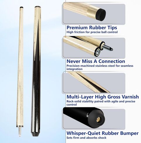 2 Piece Billiard House Cue Sticks,Pool Cue Stick with Leather Tip 32 Inch Short Pool Cue Durable Hardwood Billiard Stick Smooth Tip Portable Design for Home Game Room Leisure Play in Kuwait