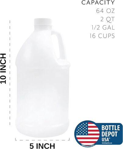 إبريق بلاستيكي دائري فارغ سعة 1/2 جالون (6 عبوات) قابل لإعادة الاستخدام، آمن للطعام، خالي من مادة BPA | الثقيلة HDPE | مع أغطية لولبية بيضاء واضحة للعبث | صندوق إعادة الشحن 6 × 1 in Kuwait