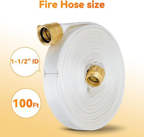 خرطوم حريق مطور 100 قدم × 1-1/2 بوصة معرف، وصلات نحاس NPSH/NPT، ضغط العمل 430 رطل لكل بوصة مربعة، ضغط الانفجار 1300 رطل لكل بوصة مربعة، (1.5 بوصة NPSH/NPT-100FT) يستخدم في مكافحة الحرائق in Kuwait
