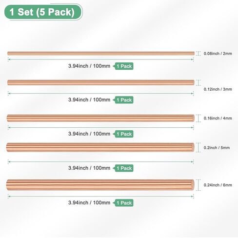 5-Pack Copper Round Rod 2,3,4,5,6mm Dia. 100mm Length T2 Stock Solid Copper Rod Lathe Bar for Metal Crafts DIY/Gardening/Industry/Decoration Pure Tube in Saudi Arabia