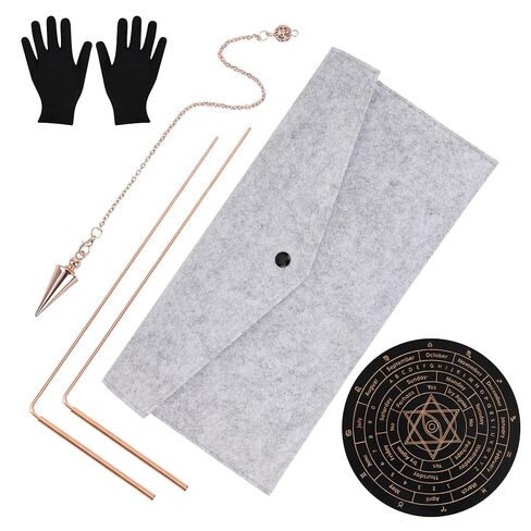 99.9% Copper Dowsing Rods Kit, Anglecai Spiritual Exploration Divination Tools 2PCS Divining Rods+Dowsing Pendulum + Divination Mat + Gloves + Bag for Ghost Hunting, Divining Water, Gold, Treasure in Saudi Arabia