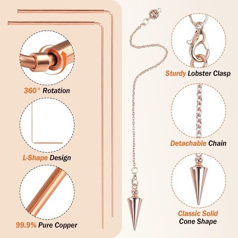 99.9% Copper Dowsing Rods Kit, Anglecai Spiritual Exploration Divination Tools 2PCS Divining Rods+Dowsing Pendulum + Divination Mat + Gloves + Bag for Ghost Hunting, Divining Water, Gold, Treasure in Saudi Arabia