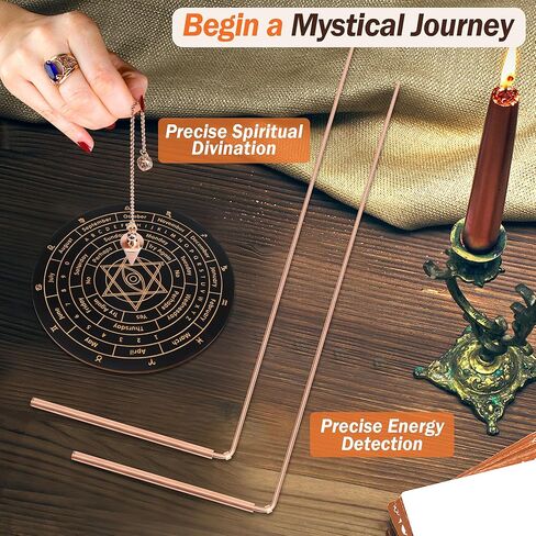 99.9% Copper Dowsing Rods Kit, Anglecai Spiritual Exploration Divination Tools 2PCS Divining Rods+Dowsing Pendulum + Divination Mat + Gloves + Bag for Ghost Hunting, Divining Water, Gold, Treasure in Saudi Arabia