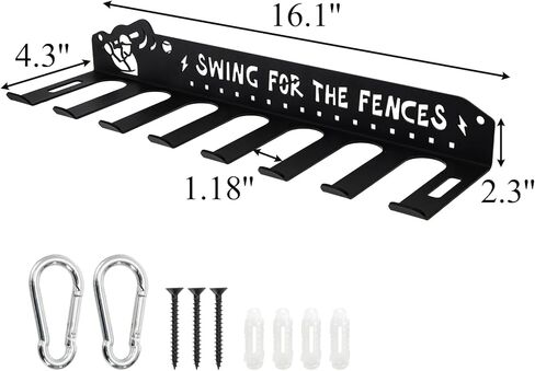 Tebery Baseball Bat Rack Wall Mount, Heavy Duty 8 Hook Bats Storage Holder for 14 Bats, Metal Sports Equipment Display Organizer Shelf for Home Garage Office in Saudi Arabia