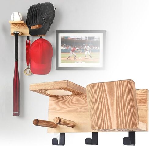 2 in 1 Baseball Bat and Glove Holder Wall Mount|Multi-Functional Baseball Bat Rack with Glove Display Shelf - Ideal Gift for Baseball Players,Boys in Saudi Arabia