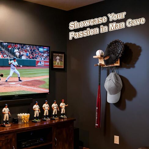 2 in 1 Baseball Bat and Glove Holder Wall Mount|Multi-Functional Baseball Bat Rack with Glove Display Shelf - Ideal Gift for Baseball Players,Boys in Saudi Arabia