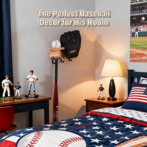 2 in 1 Baseball Bat and Glove Holder Wall Mount|Multi-Functional Baseball Bat Rack with Glove Display Shelf - Ideal Gift for Baseball Players,Boys in Saudi Arabia