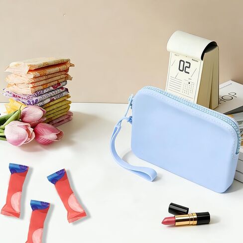 1 Pcs Sanitary Napkin Storage Bag, Silicone Period Bag, Discreet Menstrual Pouch for Pads, Tampons, Menstrual Cups with Zipper & Handle Perfect for Travel & Daily Use in Saudi Arabia