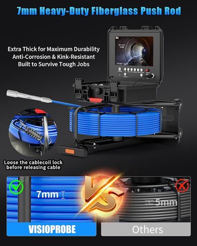 كاميرا الصرف الصحي التسوية الذاتية 9 بوصة مع مسبار 512 هرتز وعداد متر، كاميرا فحص الصرف 100 قدم مع كابل 7 مم، 12 مصباح LED، مسبار التسوية الذاتية 23 مم 1080 بيكسل، منظار أنبوب DVR مقاوم للماء 32 جيجابايت للسباكة in Kuwait