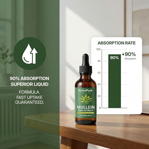 Nutrapure Mullein Extract Drops for Lung, Organic Mullein Leaf Supplement Support Lung Cleanse & Detox Health & Respiratory Comfort & Boosts Immune - 2.0fl.oz (1) in Saudi Arabia