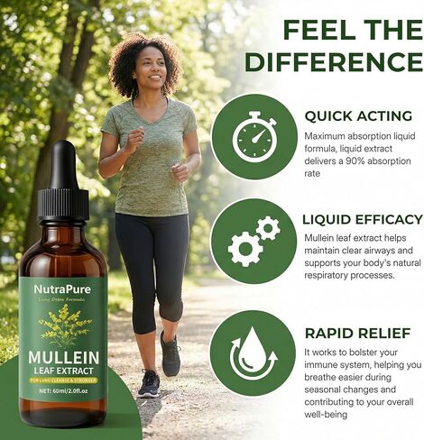 Nutrapure Mullein Extract Drops for Lung, Organic Mullein Leaf Supplement Support Lung Cleanse & Detox Health & Respiratory Comfort & Boosts Immune - 2.0fl.oz (1) in Saudi Arabia