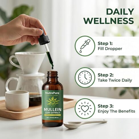 Nutrapure Mullein Extract Drops for Lung, Organic Mullein Leaf Supplement Support Lung Cleanse & Detox Health & Respiratory Comfort & Boosts Immune - 2.0fl.oz (1) in Saudi Arabia
