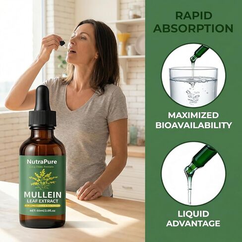 Nutrapure Mullein Extract Drops for Lung, Organic Mullein Leaf Supplement Support Lung Cleanse & Detox Health & Respiratory Comfort & Boosts Immune - 2.0fl.oz (1) in Saudi Arabia