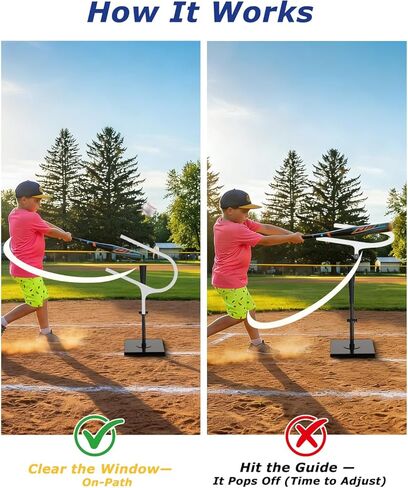 مدرب مسار التأرجح للبيسبول والكرة اللينة بزاوية 25 درجة للأطفال والكبار - معدات تدريب البيسبول مع دليل "نافذة الضرب" على شكل حرف U، تعليقات مسار الخفافيش داخل الكرة (قاعدة الإنطلاق غير متضمنة) in Kuwait