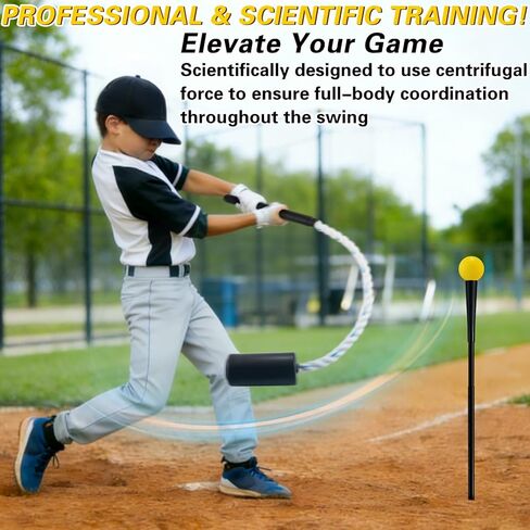 Baseball & Softball Swing Trainer Set – Rope Swing Training Bat with 12 Soft Foam Balls for Real-Feel Swing & Hitting Practice, Batting Training Aid for Youth Beginners in Saudi Arabia