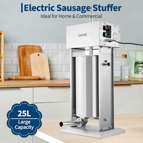 25L Electric Sausage Stuffer, Stainless Steel Meat Sausage Filler Machine with Stepless Speed Control & Foot Pedal, 5 Filling Tubes & Cleaning Kit, Large Sausage Filler Machine for Commercial Home in Saudi Arabia