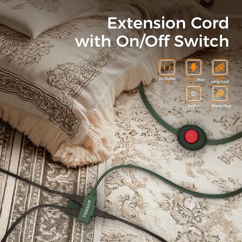 Foot Pedal Switch, TESSAN Extension Cord with ON/Off Switch, 3 Outlet,10FT, Push Button Extension Cord 1250W, Suitable for Lamps Appliances and Lighting Accessories, Christmas Tree Floor Lamp in Kuwait