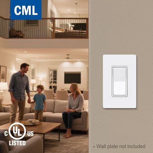 CML Decorator Paddle Rocker Light Switches, 15 Amp Single Pole Switch, 15A 120/277V, On/Off Interrupter, UL Listed, White, 100 Pack in Saudi Arabia