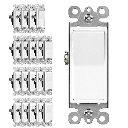 CML Decorator Paddle Rocker Light Switches, 15 Amp Single Pole Switch, 15A 120/277V, On/Off Interrupter, UL Listed, White, 100 Pack in Saudi Arabia