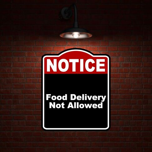 إشعار غير مسموح بتوصيل الطعام، لافتة من الألومنيوم المركب باللون الأحمر والأسود مقاس 8.5 × 10 بوصة in Kuwait