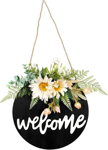 16in Wood Welcome Sign Hanging Front Door Restaurant New Year Seasonal Decor in Kuwait