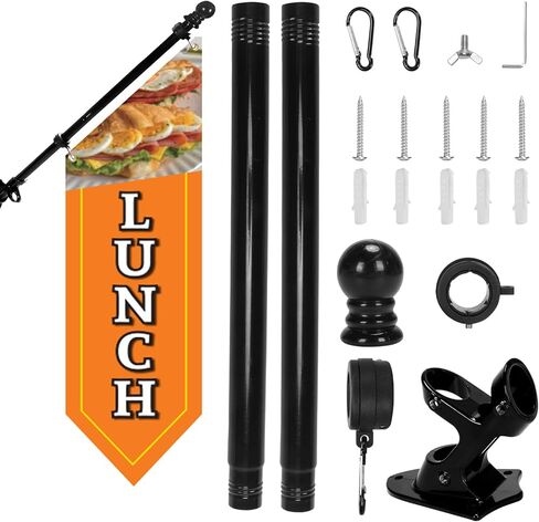 علم الغداء مع مجموعة عمود - لافتة قماشية ثقيلة على الوجهين مقاس 42 × 12 بوصة للمطعم الخارجي أو شاحنة الطعام - لافتة عمل مع دعامة متضمنة in Kuwait