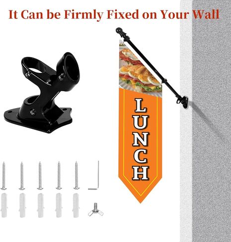 علم الغداء مع مجموعة عمود - لافتة قماشية ثقيلة على الوجهين مقاس 42 × 12 بوصة للمطعم الخارجي أو شاحنة الطعام - لافتة عمل مع دعامة متضمنة in Kuwait