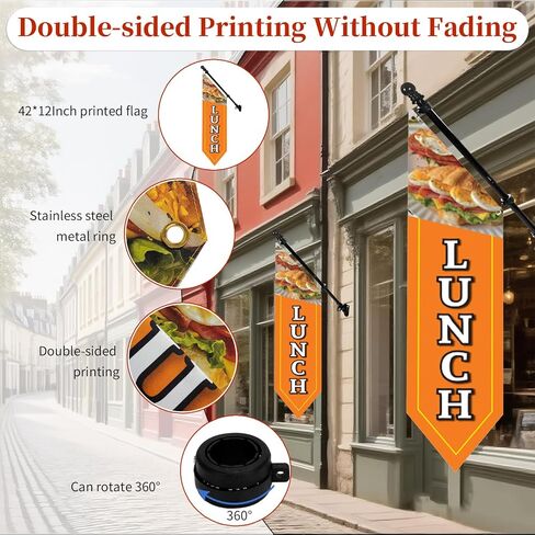 علم الغداء مع مجموعة عمود - لافتة قماشية ثقيلة على الوجهين مقاس 42 × 12 بوصة للمطعم الخارجي أو شاحنة الطعام - لافتة عمل مع دعامة متضمنة in Kuwait
