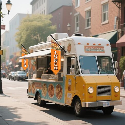 علم الغداء مع مجموعة عمود - لافتة قماشية ثقيلة على الوجهين مقاس 42 × 12 بوصة للمطعم الخارجي أو شاحنة الطعام - لافتة عمل مع دعامة متضمنة in Kuwait