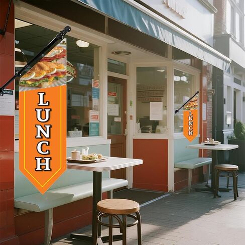 علم الغداء مع مجموعة عمود - لافتة قماشية ثقيلة على الوجهين مقاس 42 × 12 بوصة للمطعم الخارجي أو شاحنة الطعام - لافتة عمل مع دعامة متضمنة in Kuwait