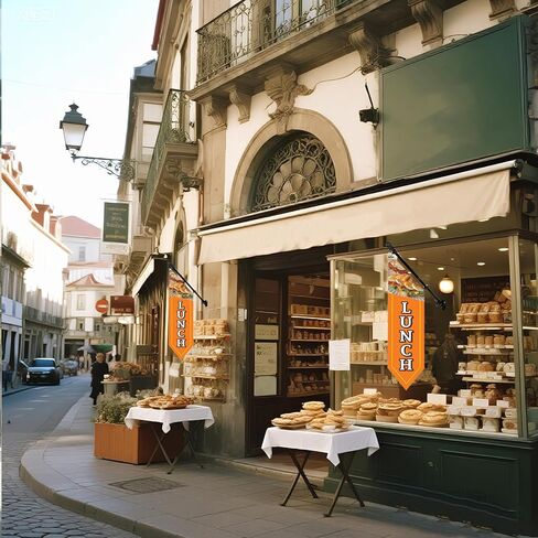 علم الغداء مع مجموعة عمود - لافتة قماشية ثقيلة على الوجهين مقاس 42 × 12 بوصة للمطعم الخارجي أو شاحنة الطعام - لافتة عمل مع دعامة متضمنة in Kuwait