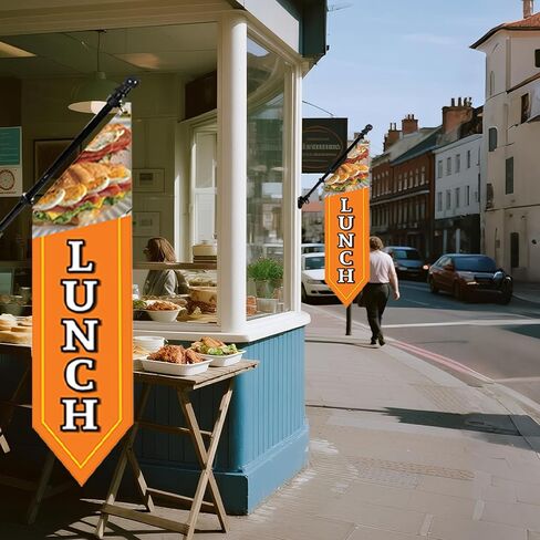 علم الغداء مع مجموعة عمود - لافتة قماشية ثقيلة على الوجهين مقاس 42 × 12 بوصة للمطعم الخارجي أو شاحنة الطعام - لافتة عمل مع دعامة متضمنة in Kuwait