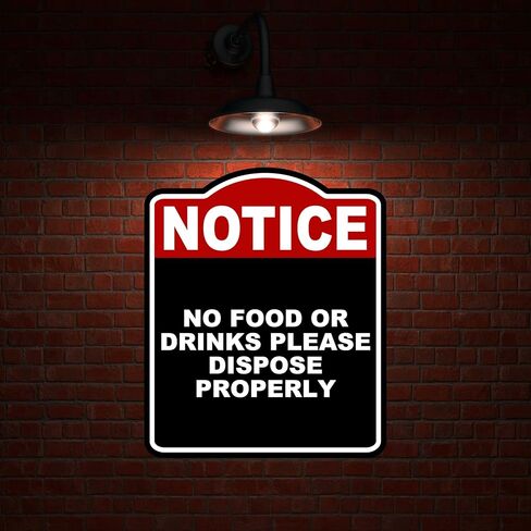NO FOOD OR DRINKS PLEASE DISPOSE PROPERLY Notice Red Black Aluminum Composite Sign 8.5 x 10 inches in Kuwait